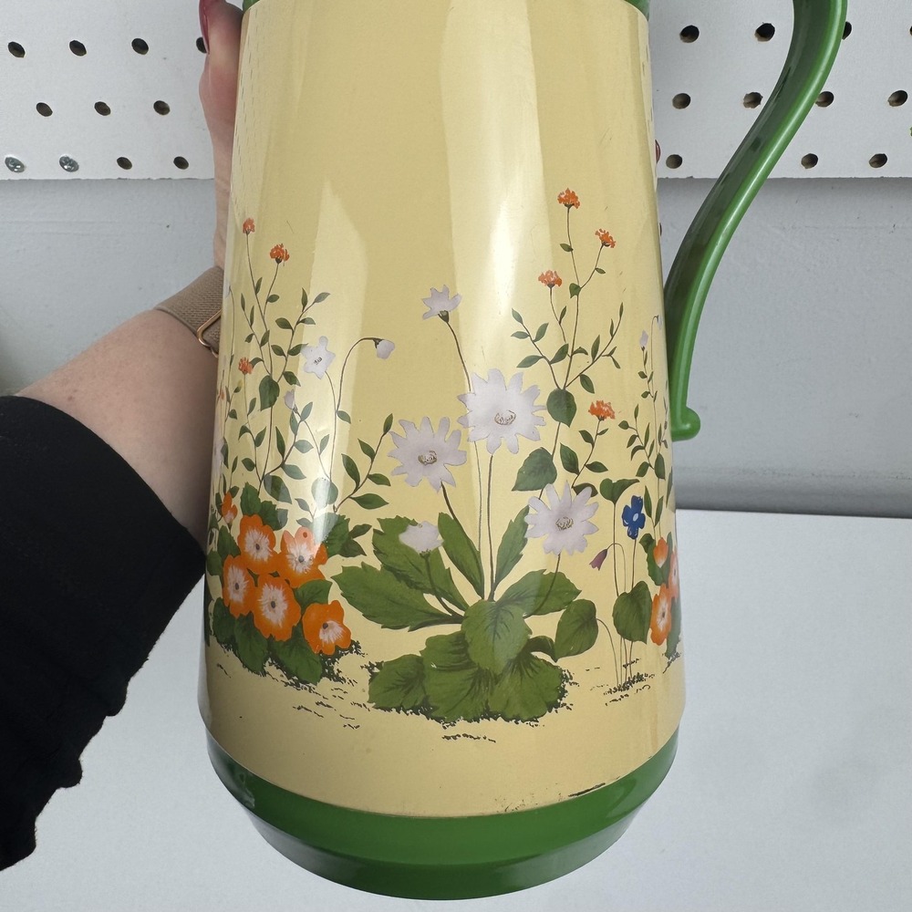 Vintage Interpur‎ Floral Vacuum Flask Beige Green Insulated Thermos Carafe - Picture 12 of 15